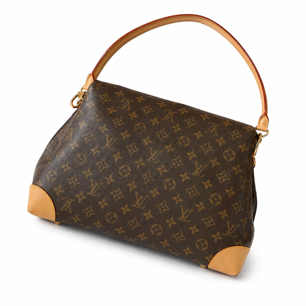 LV Beverly MM Monogram Canvas Vachetta Leather Corner Guards Gold LV Padlock Flap Top Handle Bag