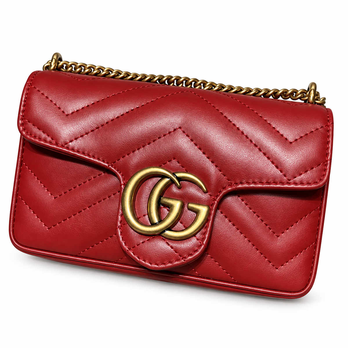 Gucci GG Marmont Super Mini Flap Bag in Hibiscus Red Matelassé