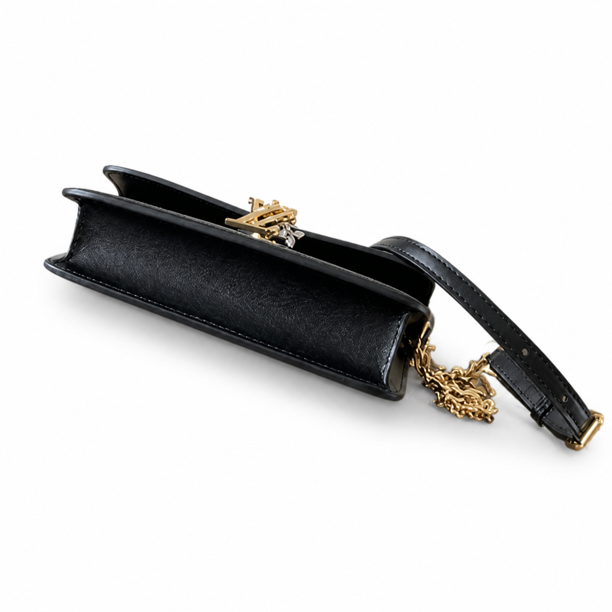 LV LockMe Tender Smooth Calfskin Noir Black Gold LV Turn-Lock Gold Padlock Charm Chain Leather Strap Crossbody Bag