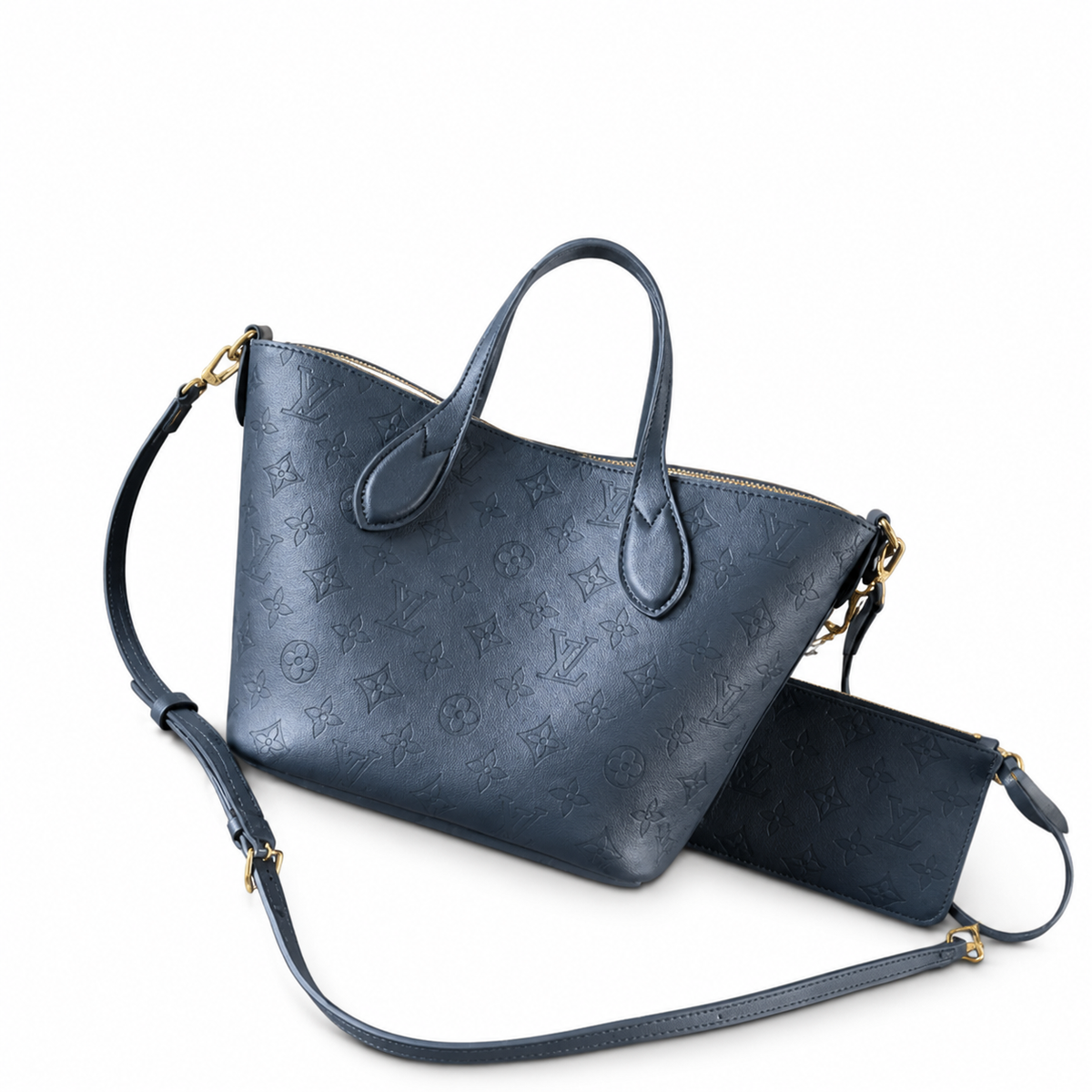 LV Boétie PM Monogram Empreinte Leather Navy Blue Mini Structured Tote with Coin Purse Charm & Card Holder
