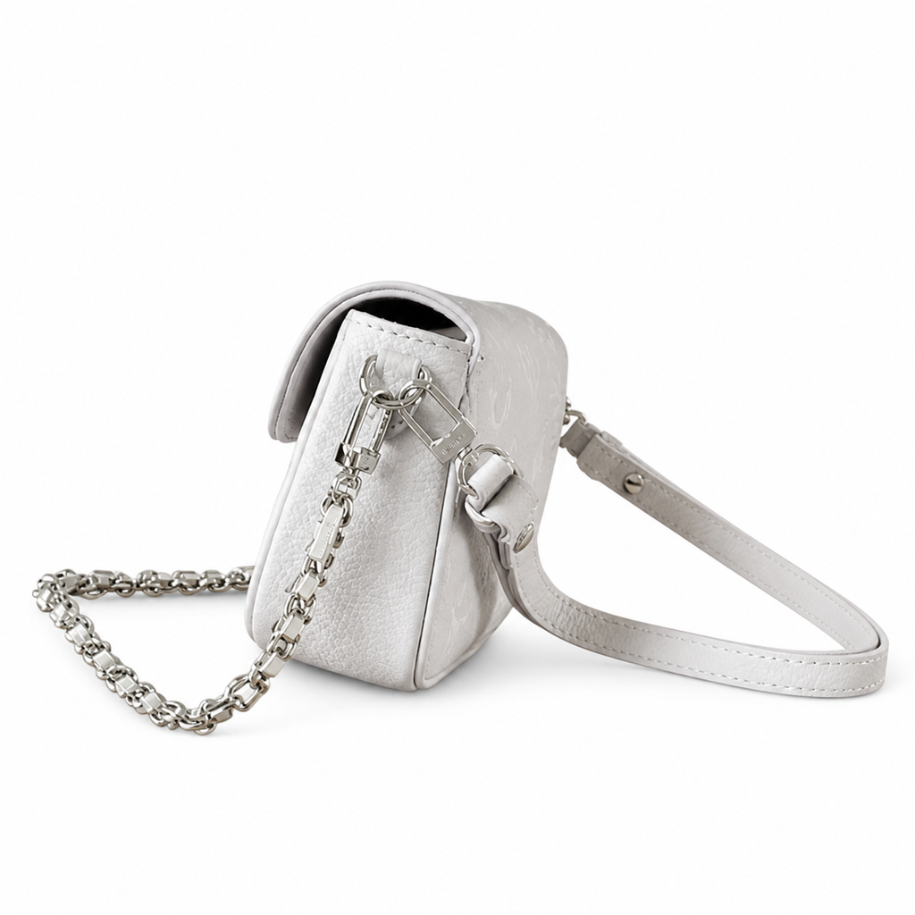 LV Ivy Wallet On Chain Giant Monogram Empreinte Leather White Silver Chain Flap Crossbody Bag