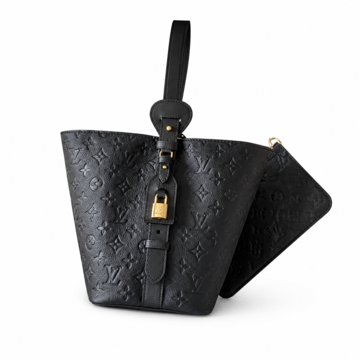LV Bagatelle Monogram Empreinte Leather Shoulder Hobo Bag Black
