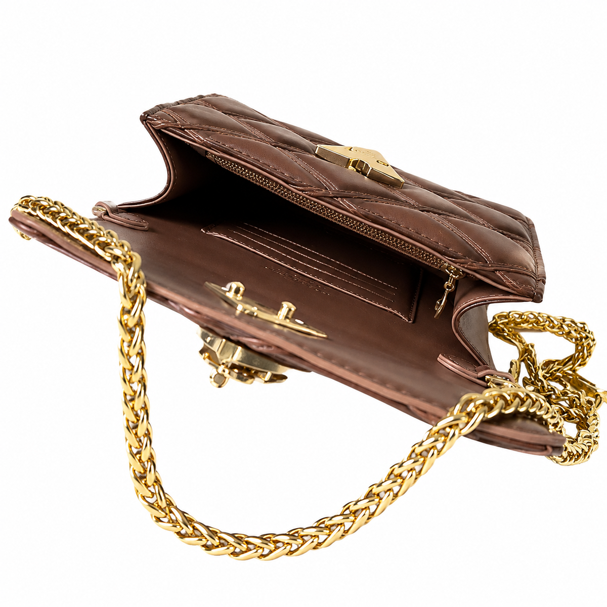 LV GO-14 MM Quilted Lambskin Chocolate Brown Gold Chain Crossbody Bag