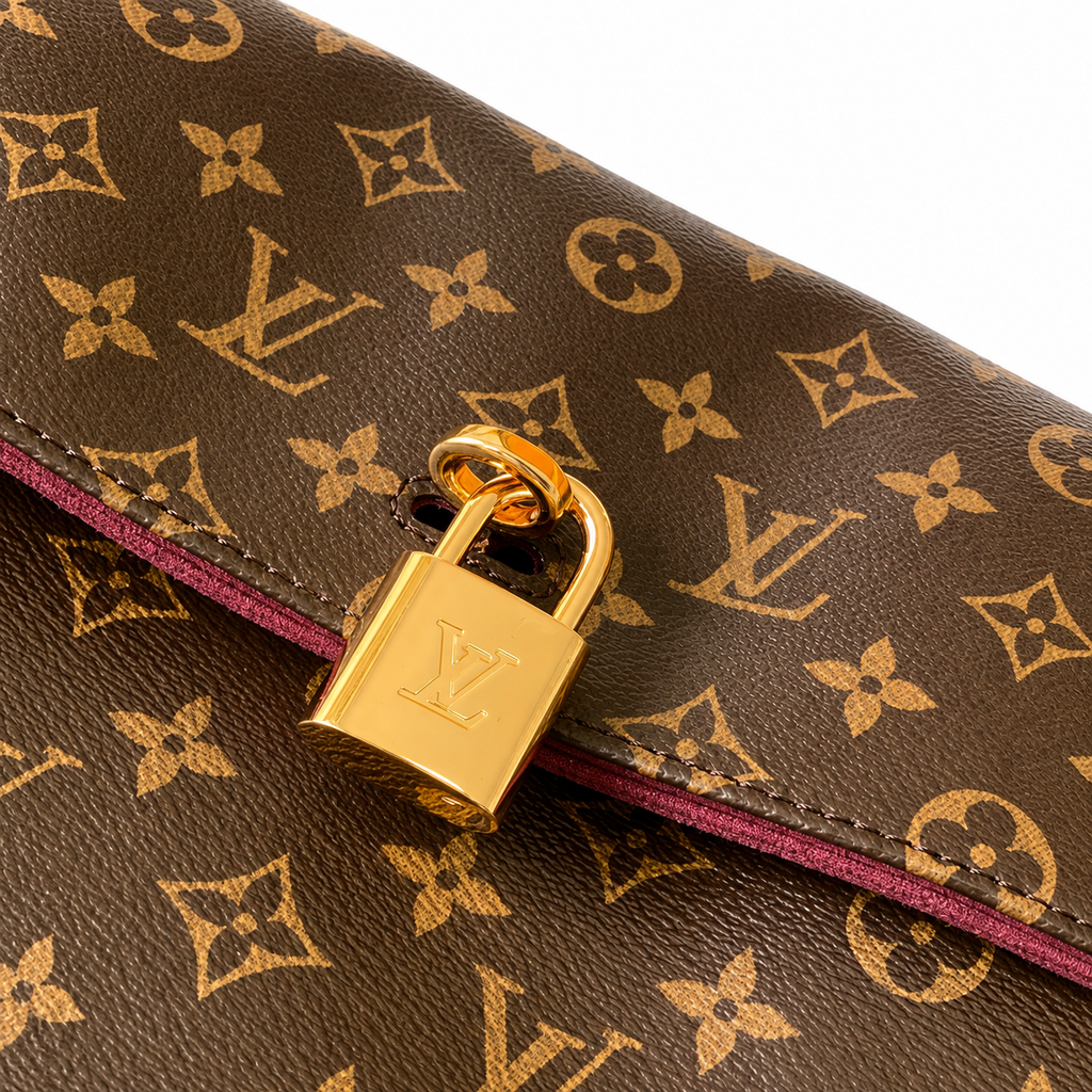 LV Beverly MM Monogram Canvas Vachetta Leather Corner Guards Gold LV Padlock Flap Top Handle Bag