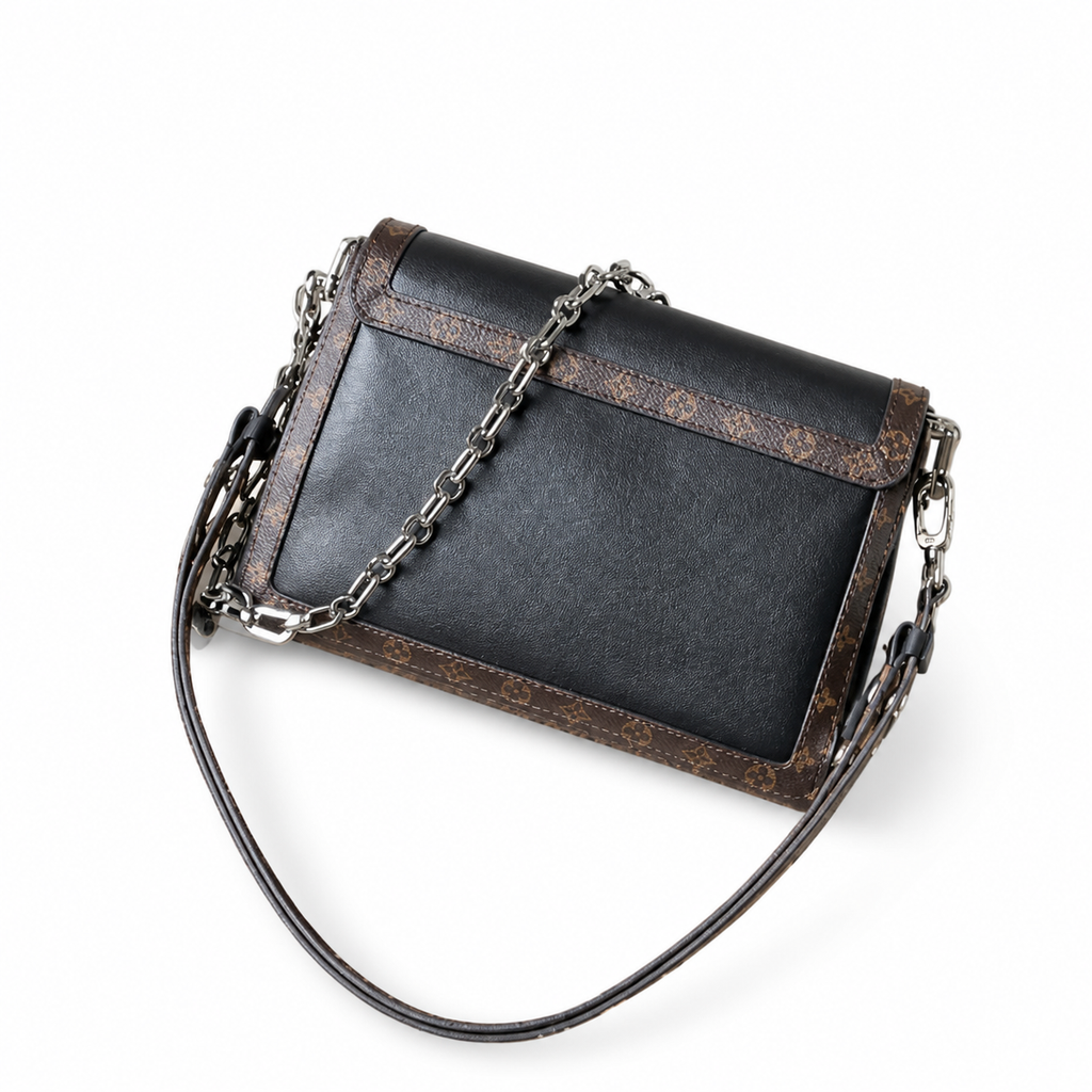 LV Dauphine MM Monogram Canvas Black Leather Crossbody Bag