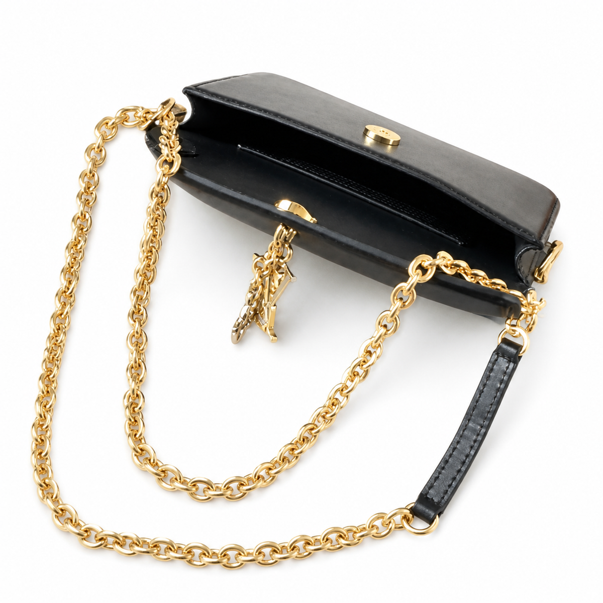 LV LockMe Tender Smooth Calfskin Noir Black Gold LV Turn-Lock Gold Padlock Charm Chain Leather Strap Crossbody Bag