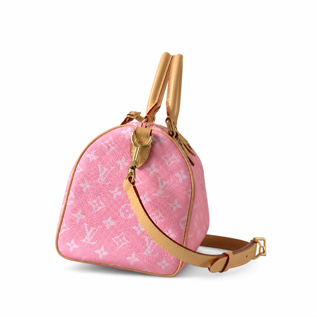 LV Speedy Bandoulière 25 Monogram Jacquard Velvet Rose Pink Top Handle Crossbody Bag
