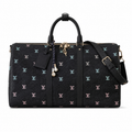 LV Keepall Bandoulière 50 Taiga Leather Black Iridescent Embroidery Travel Duffle Bag