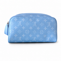 LV Toiletry Pouch On Strap Monogram Taigarama Blue Mini Top Handle Vanity Bag