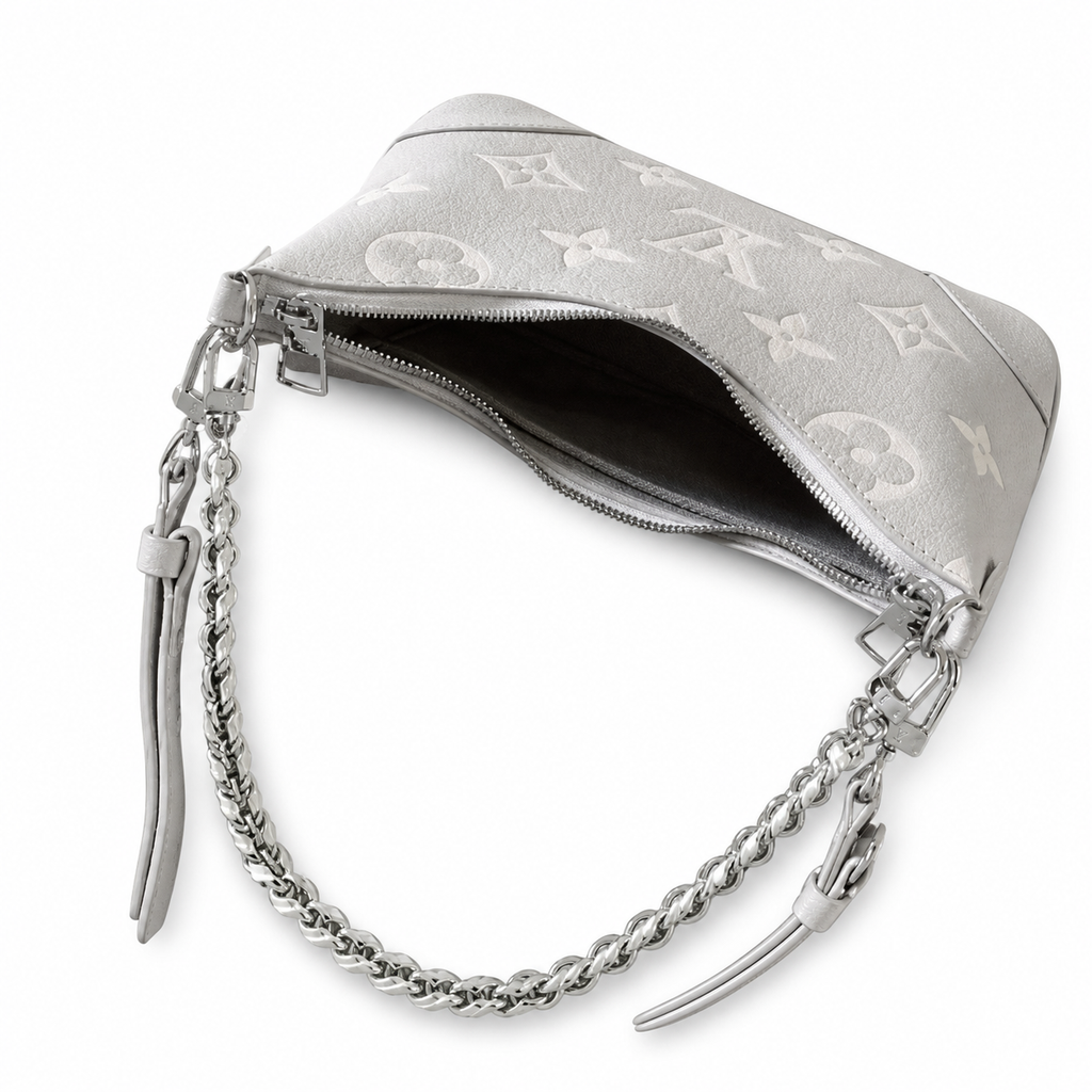 LV Easy Pouch On Strap Giant Monogram Empreinte Leather White Silver Chain Shoulder Bag