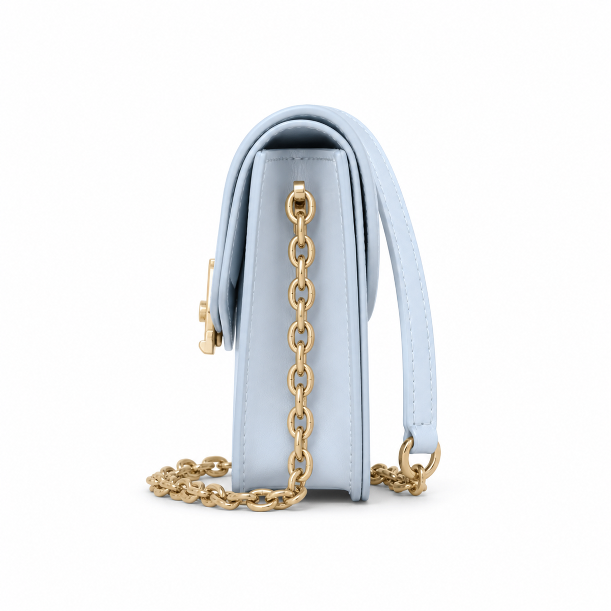 LV LockMe Tender Smooth Calfskin Bleu Glacé Ice Blue Giant Gold LV Turn-Lock Chain Leather Strap Crossbody Bag