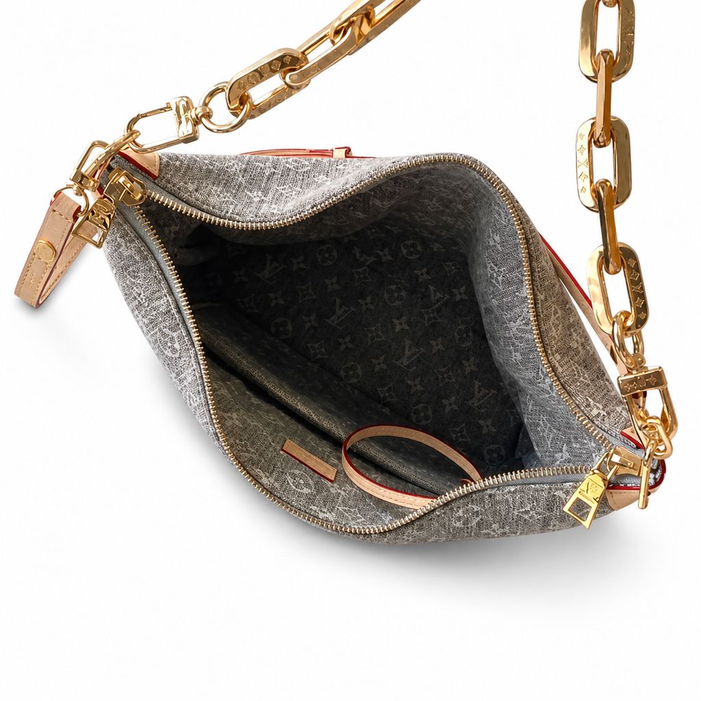 LV Boulogne Monogram Denim Slouchy Shoulder Bag Grey