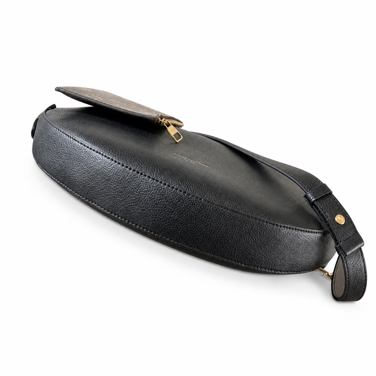 LV Luna MM Mahina Perforated Leather Noir Black Giant Gold LV Padlock Hobo Crossbody Shoulder Bag