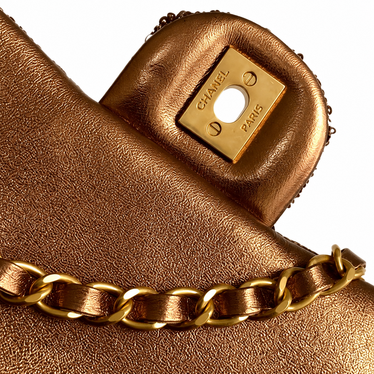 Chanel Chocolate Seed Bead & Champagne Gold Sequin Giraffe-Print Flap Bag | Antique Gold CC & Brown Leather Chain