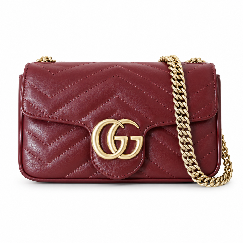 Gucci GG Marmont Super Mini Flap Bag in Bordeaux Matelassé