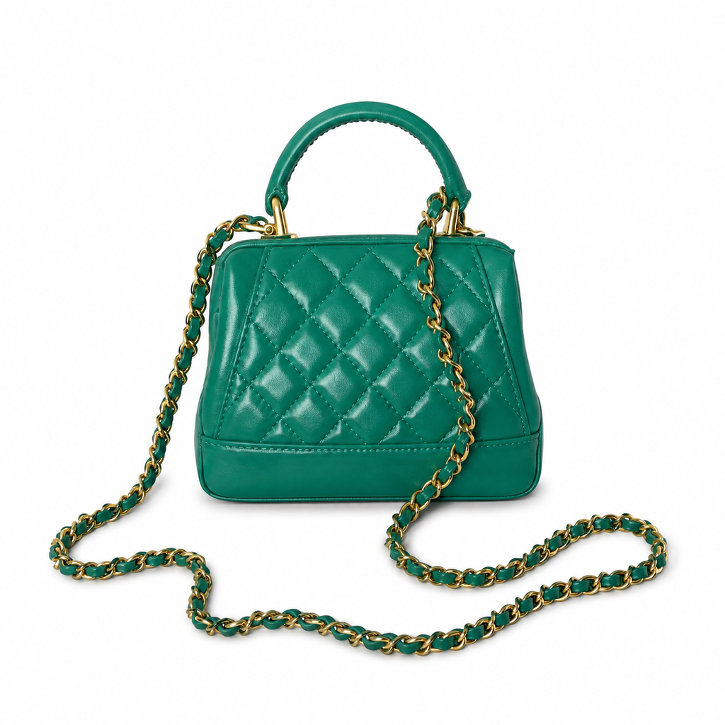 Chanel Mini Top Handle Box Bag | CC Turn-Lock Gold Chain Emerald Green — 9x13cm