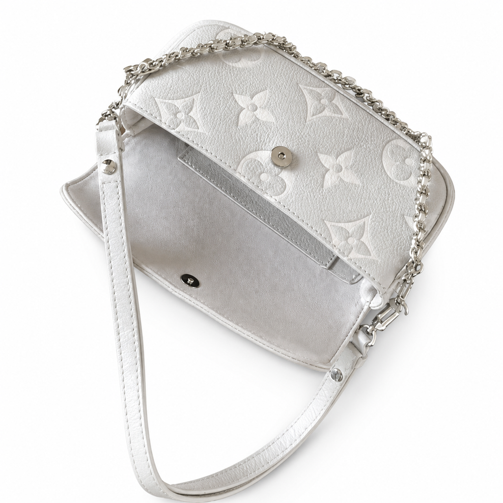 LV Ivy Wallet On Chain Giant Monogram Empreinte Leather White Silver Chain Flap Crossbody Bag