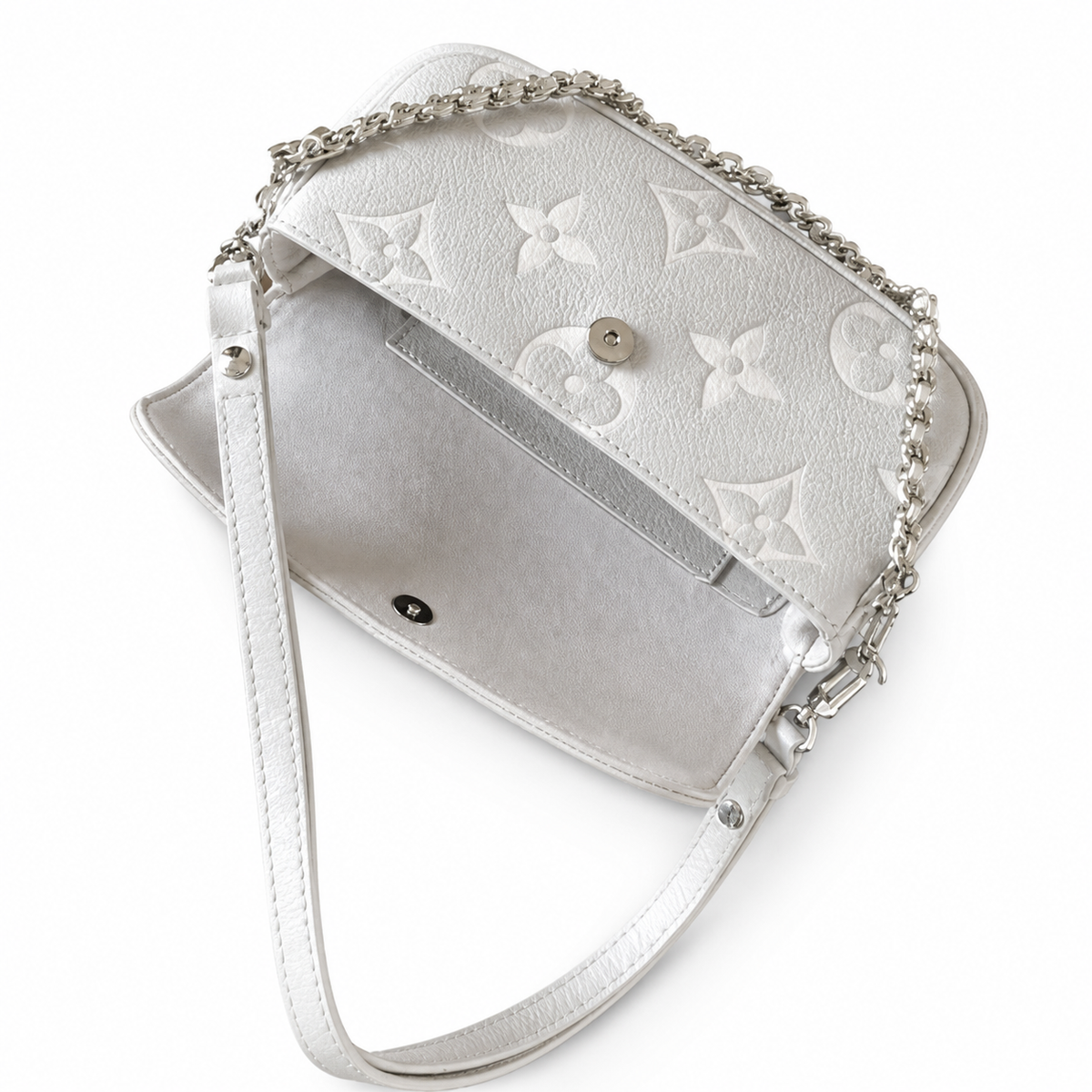 LV Ivy Wallet On Chain Giant Monogram Empreinte Leather White Silver Chain Flap Crossbody Bag