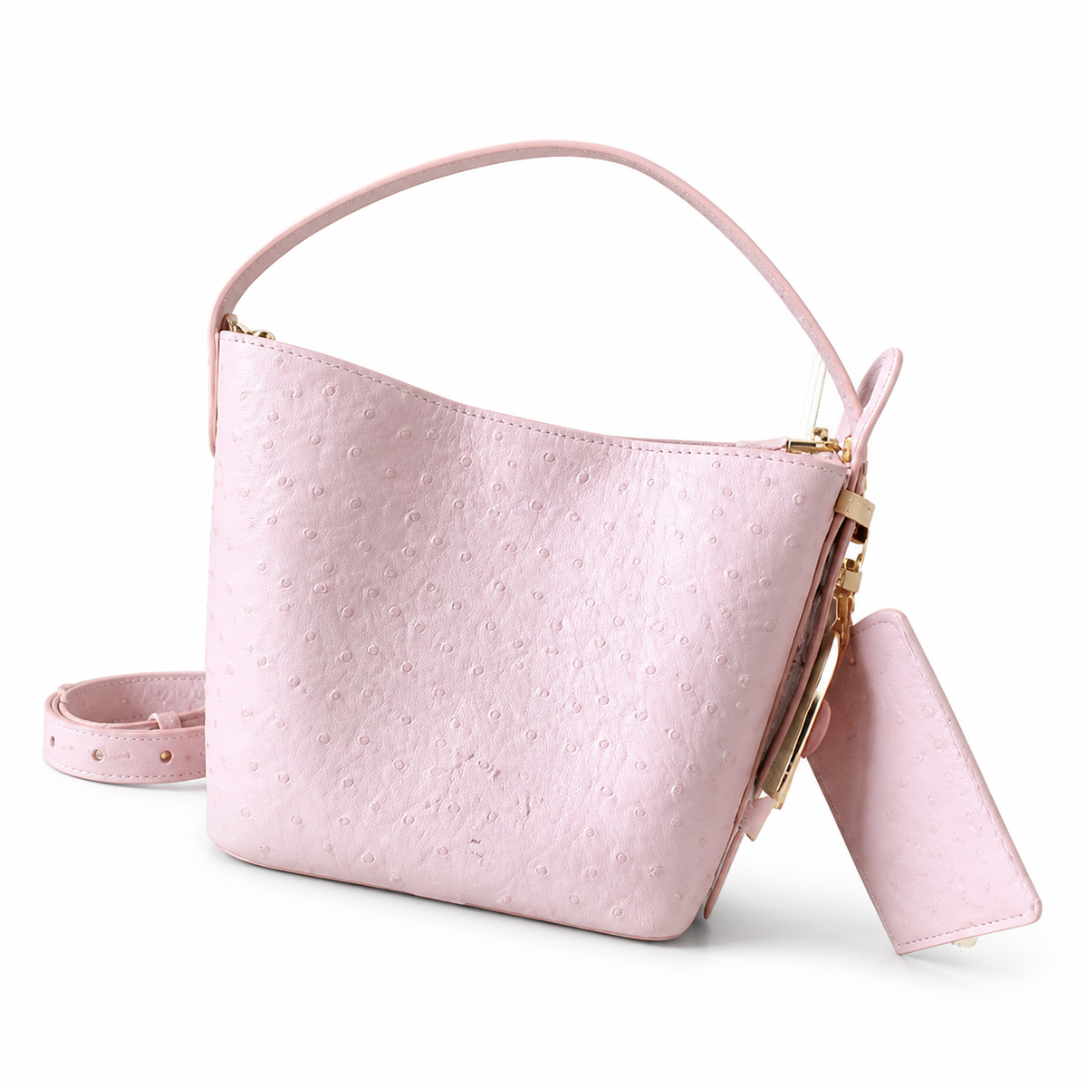 LV Papillon BB Ostrich Leather Rose Dragée Baby Pink LV Heart Charm Crossbody Shoulder Bag