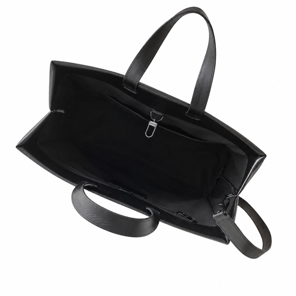 LV Tote MM Black Smooth Calfskin Debossed Logo Open-Top Shoulder Bag