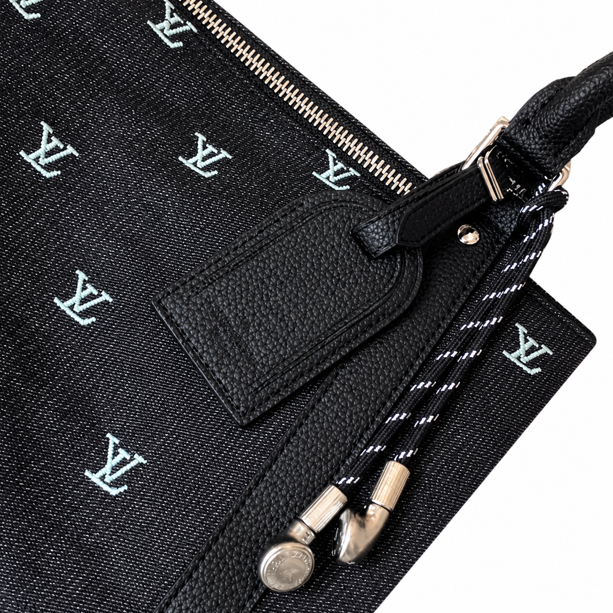 LV Keepall Bandoulière 50 Taiga Leather Black Iridescent Embroidery Travel Duffle Bag