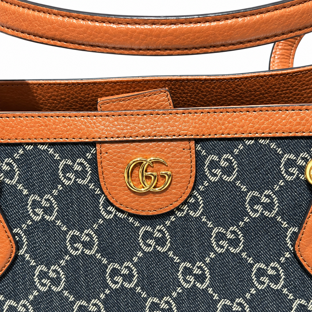 Gucci Bree GG Denim Large Tote Bag Blue