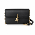 LV LockMe Tender Smooth Calfskin Noir Black Gold LV Turn-Lock Gold Padlock Charm Chain Leather Strap Crossbody Bag