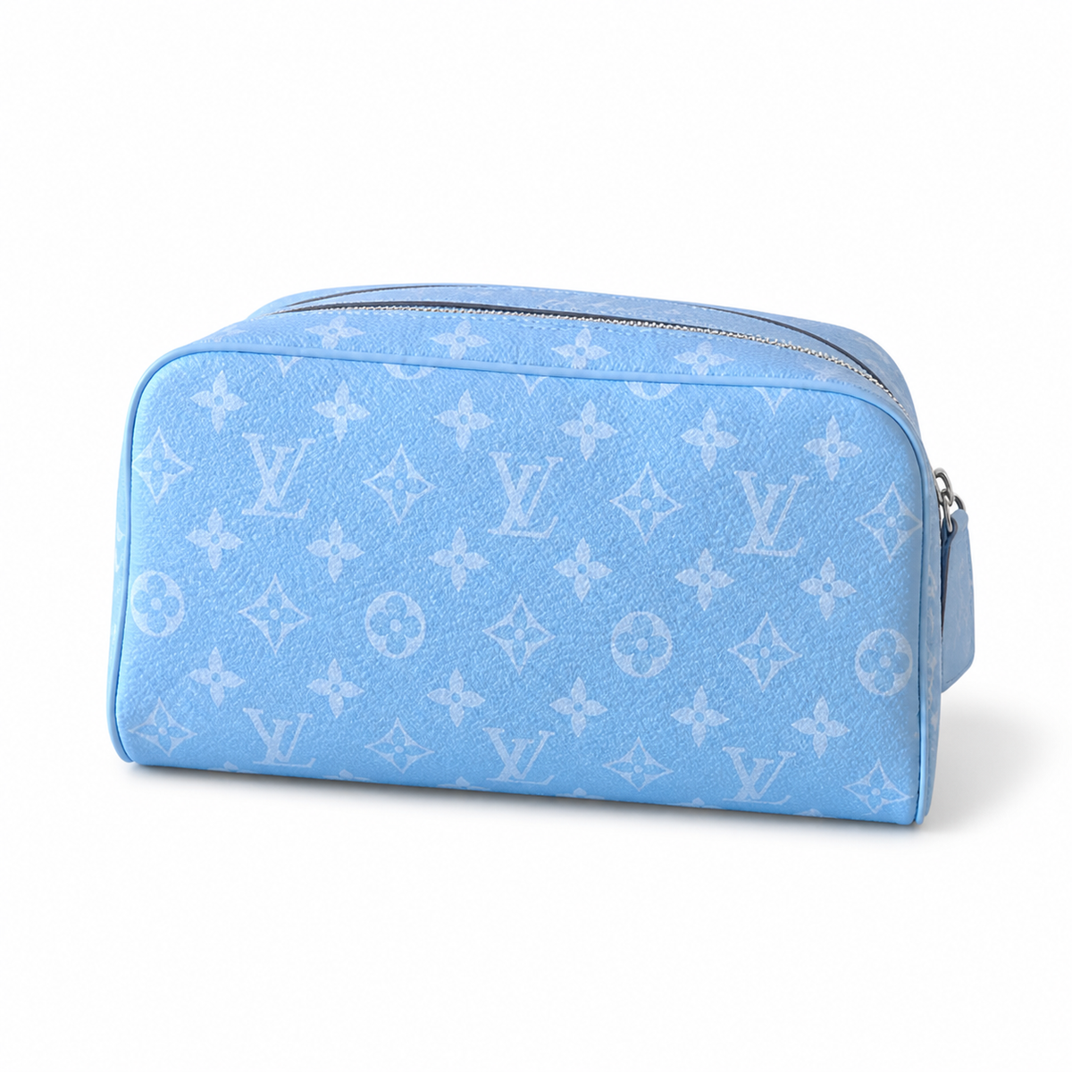 LV Toiletry Pouch On Strap Monogram Taigarama Blue Mini Top Handle Vanity Bag