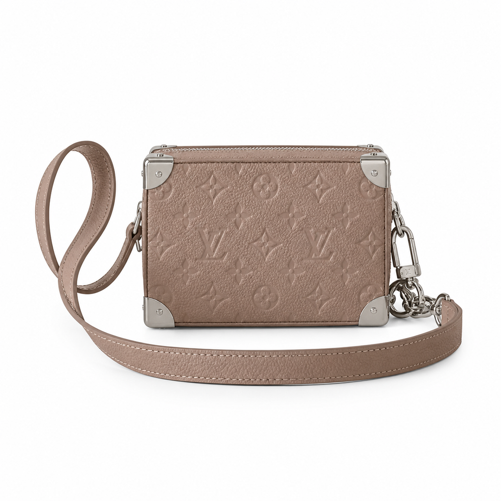 LV Soft Trunk Monogram Empreinte Leather Taupe Silver Chain Crossbody Bag