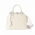 LV Alma BB Epi Leather Crème Ivory White Wide Monogram Jacquard Crossbody Strap Silver Hardware Top Handle Bag