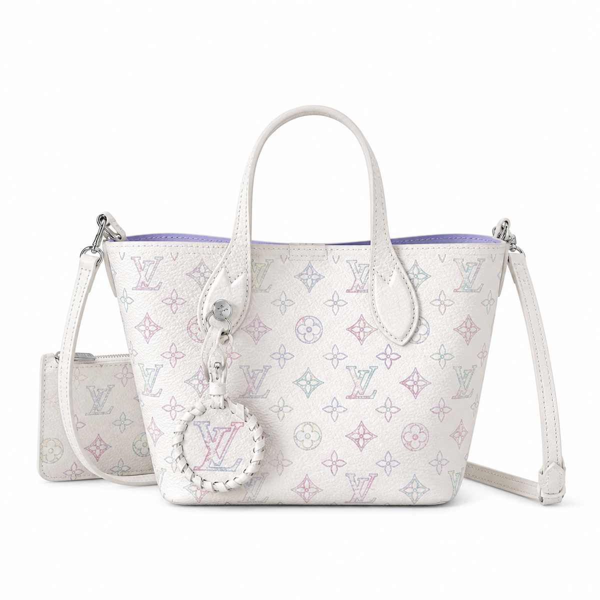 LV Capucines Mini Taurillon Monogram Leather Blanc White Violet Interior Silver Hardware Top Handle Bag