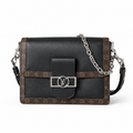 LV Dauphine MM Monogram Canvas Black Leather Crossbody Bag