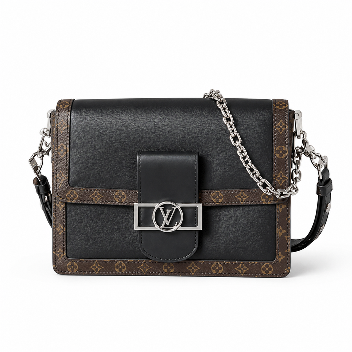 LV Dauphine MM Monogram Canvas Black Leather Crossbody Bag