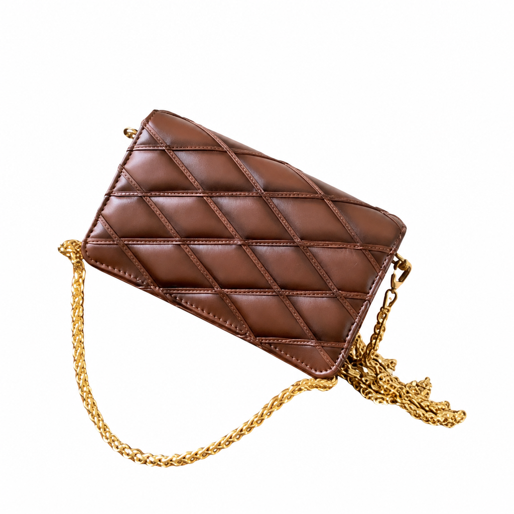 LV GO-14 MM Quilted Lambskin Chocolate Brown Gold Chain Crossbody Bag