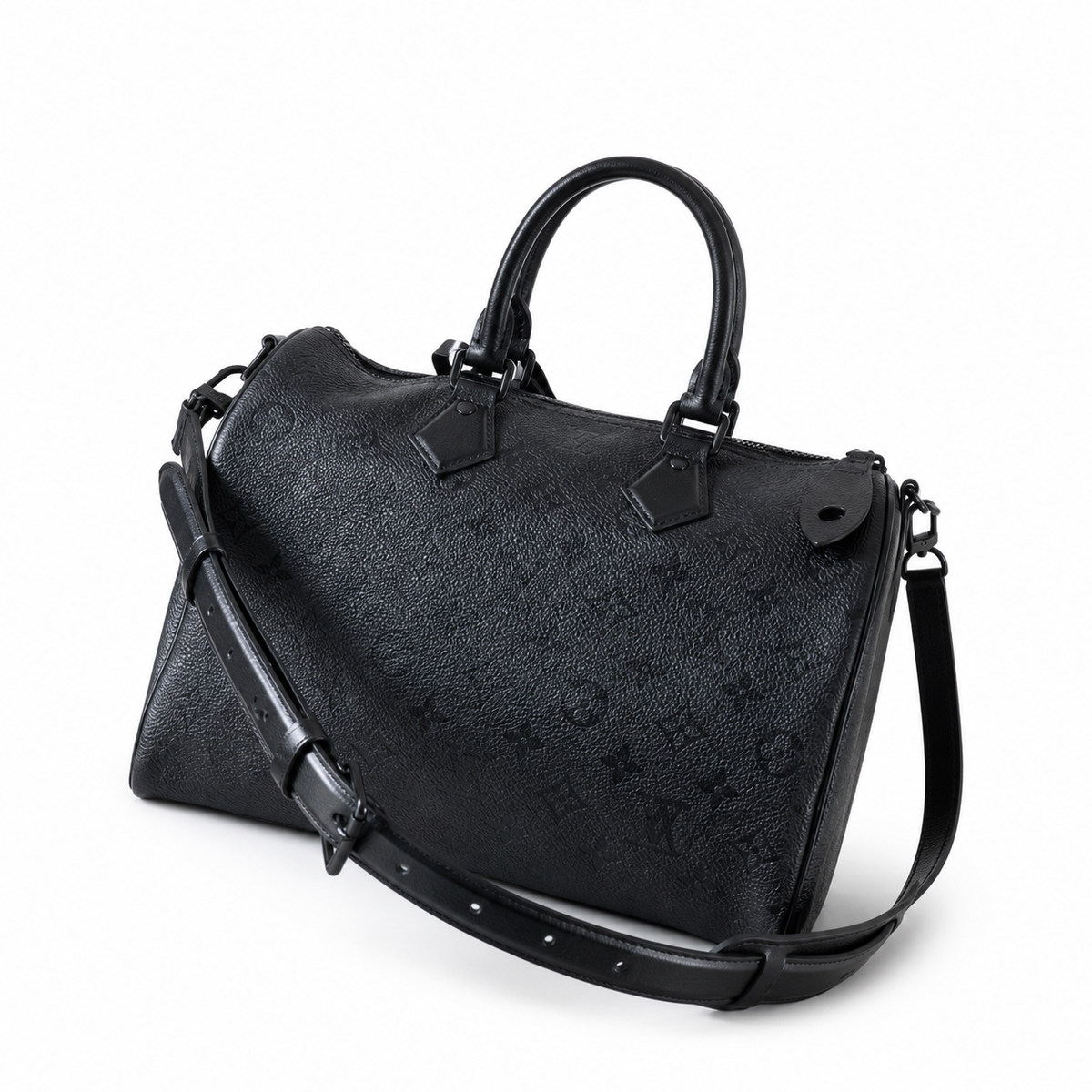 LV Speedy Bandoulière 30 Taurillon Leather All-Black Top Handle Crossbody Bag