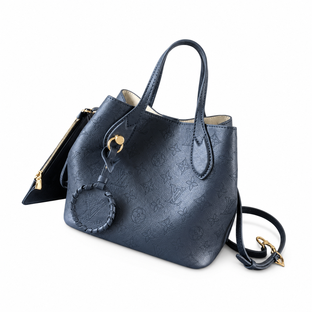 LV Boétie PM Monogram Empreinte Leather Navy Blue Mini Structured Tote with Coin Purse Charm & Card Holder