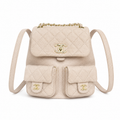 Chanel Duma Caviar Backpack | CC Turn-Lock Gold Chain Ivory Beige — 20.5x20cm