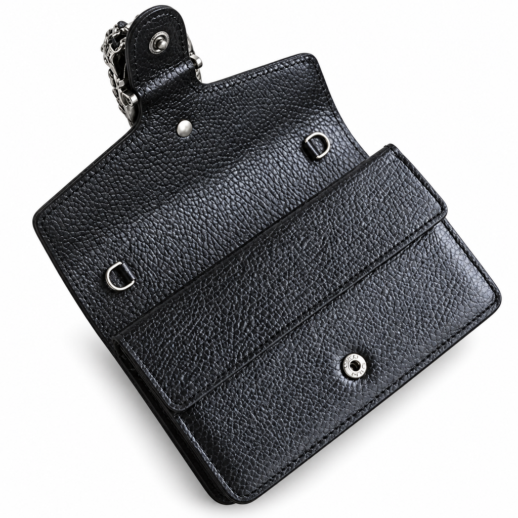 Gucci Dionysus Mini Bag in Black Pebbled Leather with Crystal Embellished Closure