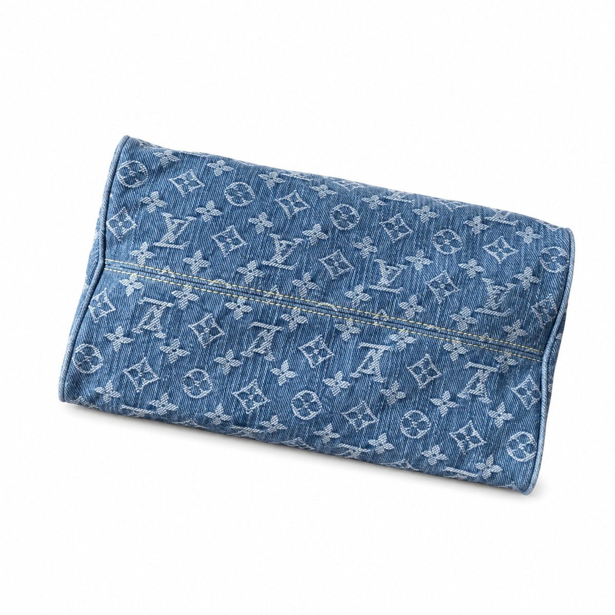 LV Speedy Bandoulière 30 Monogram Denim Blue Vachetta Leather Gold LV Padlock Top Handle Crossbody Bag