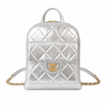 Chanel Metallic Quilted Mini Backpack | Gold Chain Silver Leather — 22cm