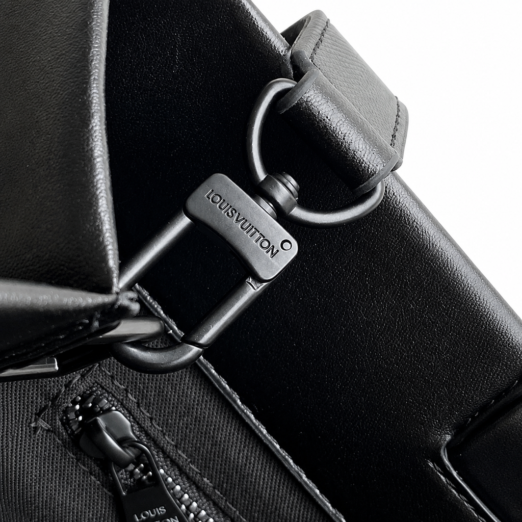 LV Tote MM Black Smooth Calfskin Debossed Logo Open-Top Shoulder Bag