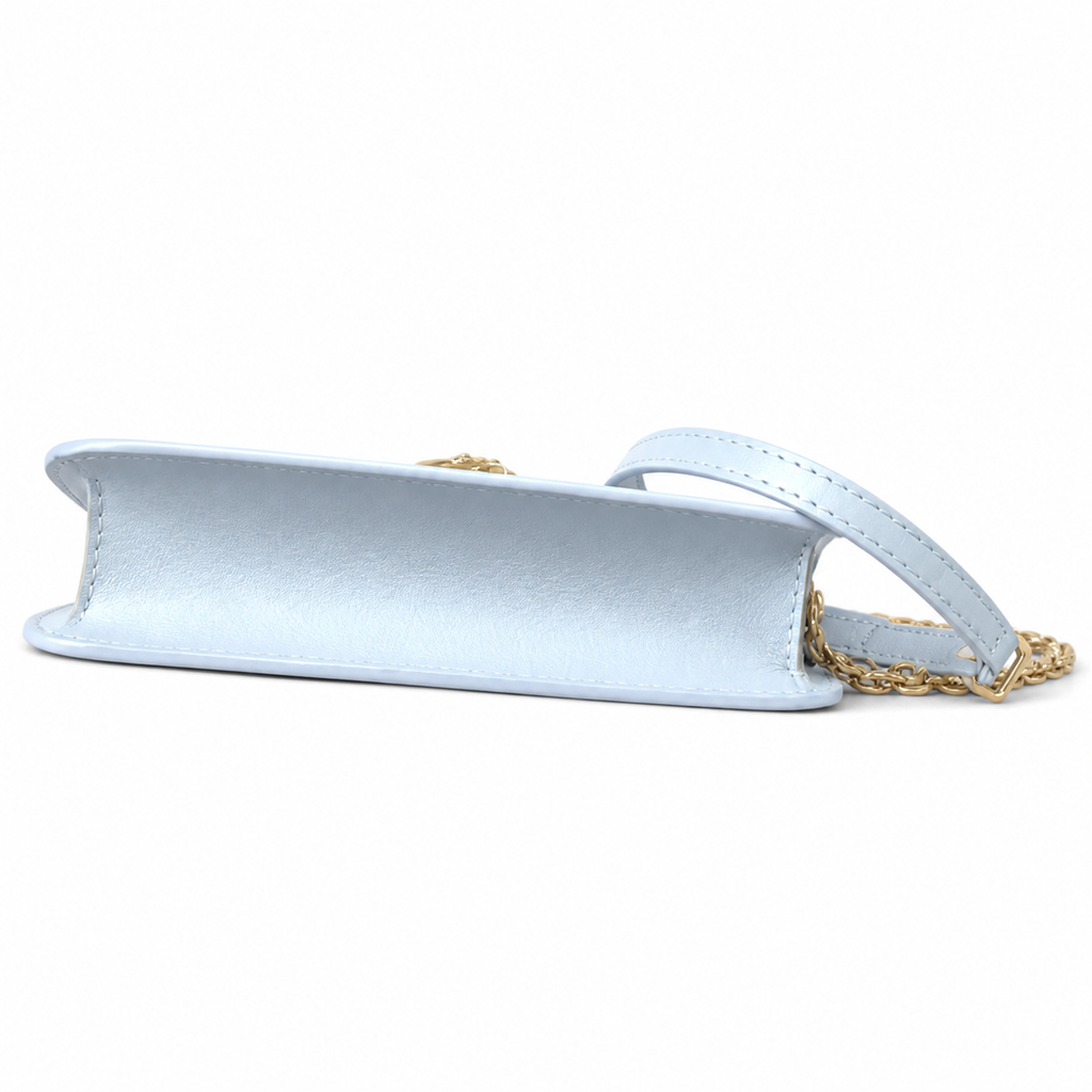 LV LockMe Tender Smooth Calfskin Bleu Glacé Ice Blue Giant Gold LV Turn-Lock Chain Leather Strap Crossbody Bag