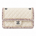 Chanel Classic Flap Quilted Tweed Multicolour Trim Ivory Silver 25cm