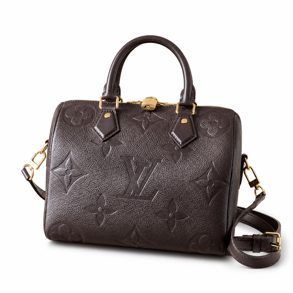 LV Speedy Bandoulière 25 Giant Monogram Empreinte Leather Noir Top Handle Crossbody Bag