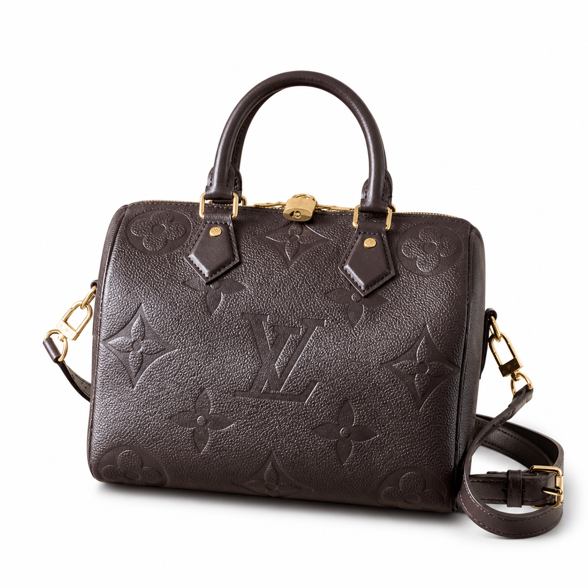 LV Speedy Bandoulière 25 Giant Monogram Empreinte Leather Noir Top Handle Crossbody Bag