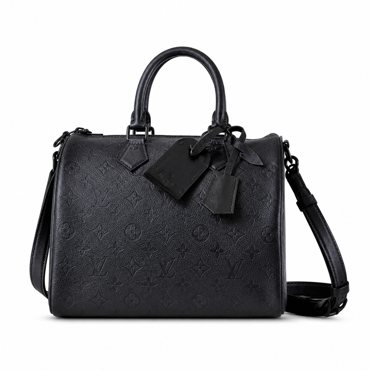 LV Speedy Bandoulière 30 Taurillon Leather All-Black Top Handle Crossbody Bag