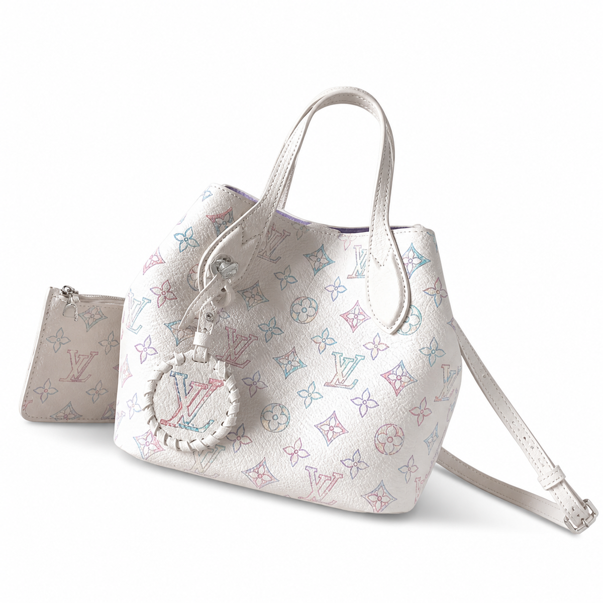 LV Capucines Mini Taurillon Monogram Leather Blanc White Violet Interior Silver Hardware Top Handle Bag