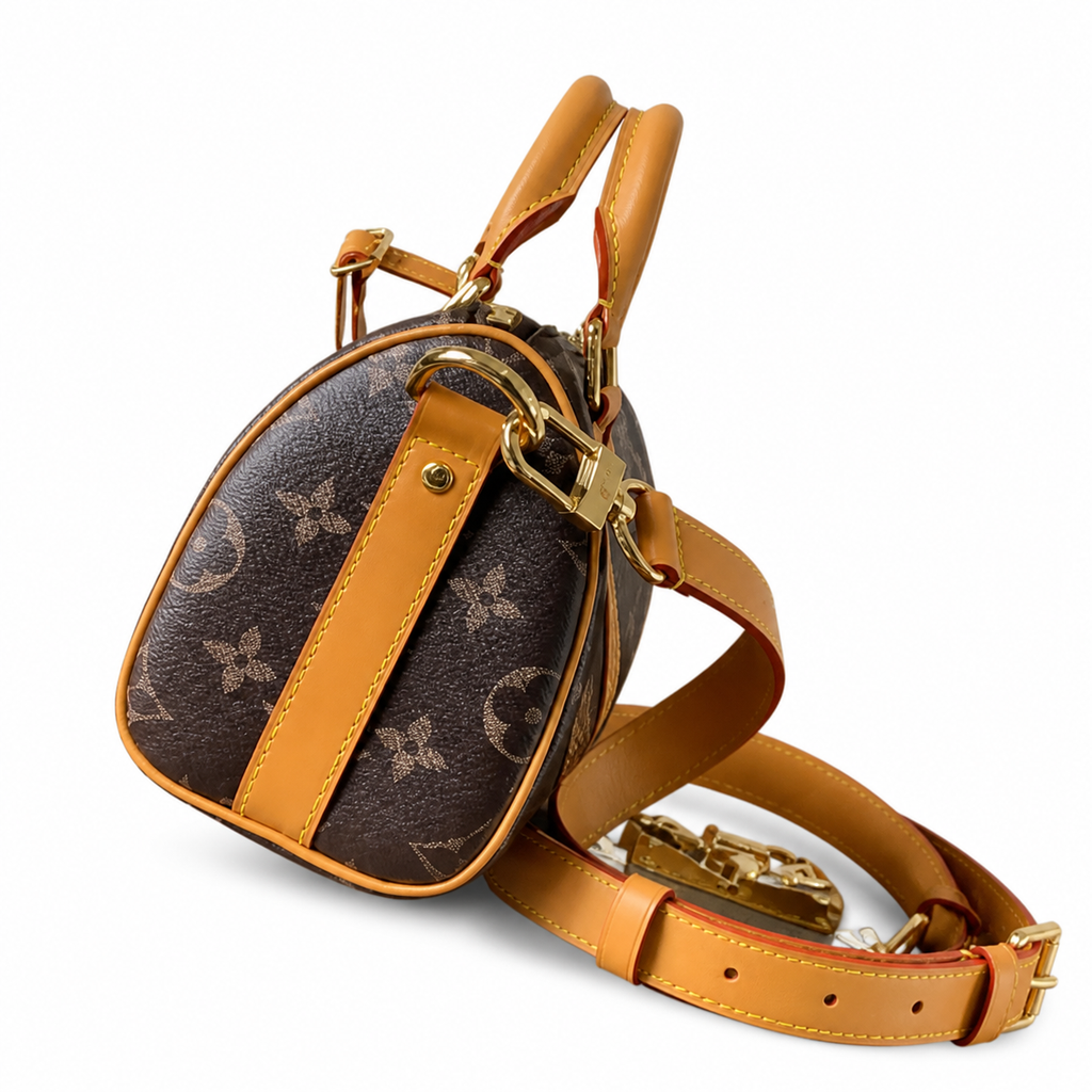 LV Papillon BB Monogram Canvas Barrel Top Handle Crossbody Bag