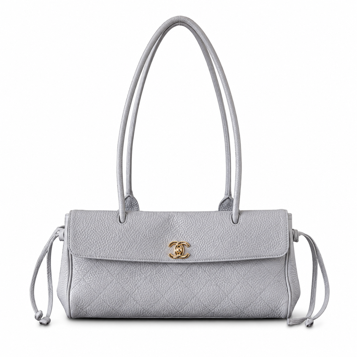 Chanel Lavender Grey Quilted Caviar Flap Tote | Dual Handles & Side Drawstring Detail