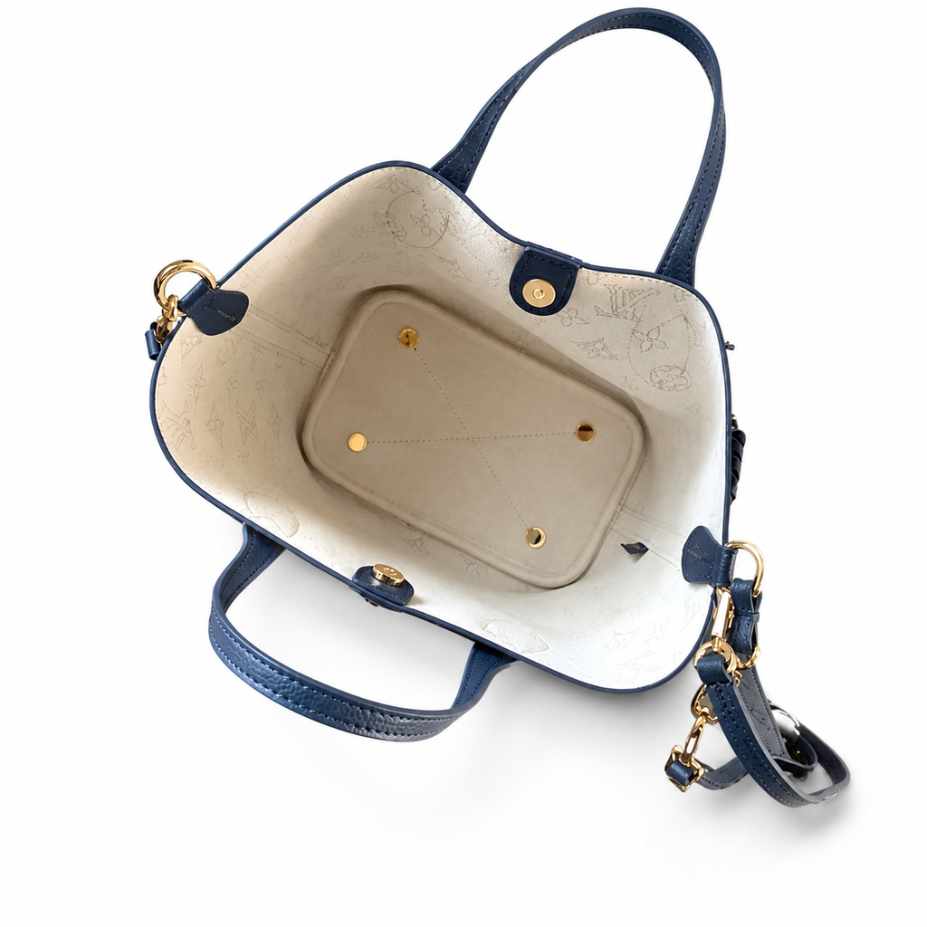 LV Boétie PM Monogram Empreinte Leather Navy Blue Mini Structured Tote with Coin Purse Charm & Card Holder